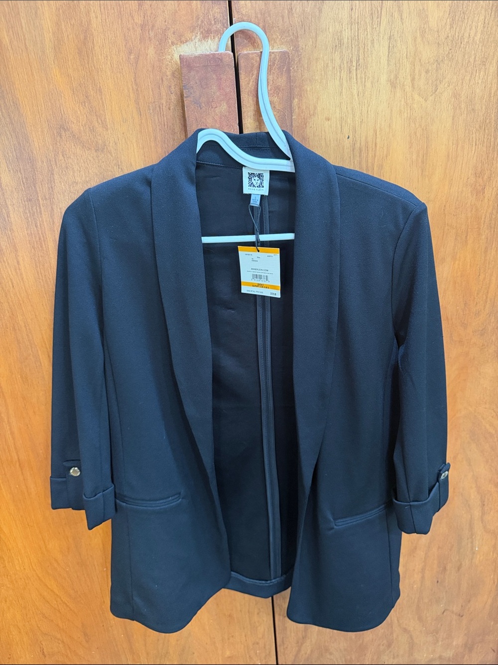 Anne Klein Black Open-Front Blazer with Roll-Tab Sleeves
